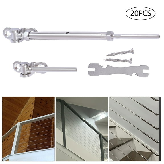 Cable Railing Kit, Multi-Angle Adjustable 0-180, Stainless Steel for Durability and Corrosion Resistance, 20 Sets, Reusable, Easy Installation, Compatible with 1/8" Steel Cables