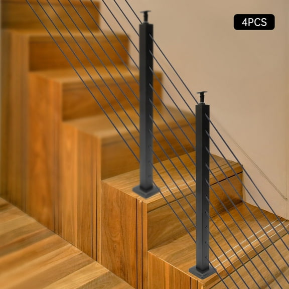Cable Railing Post 30-drilled Stair Post 36"x2"x2" Adjustable Top Angle Line Post Top Mount Stainless Steel Black Finish Wood Concrete Level Deck