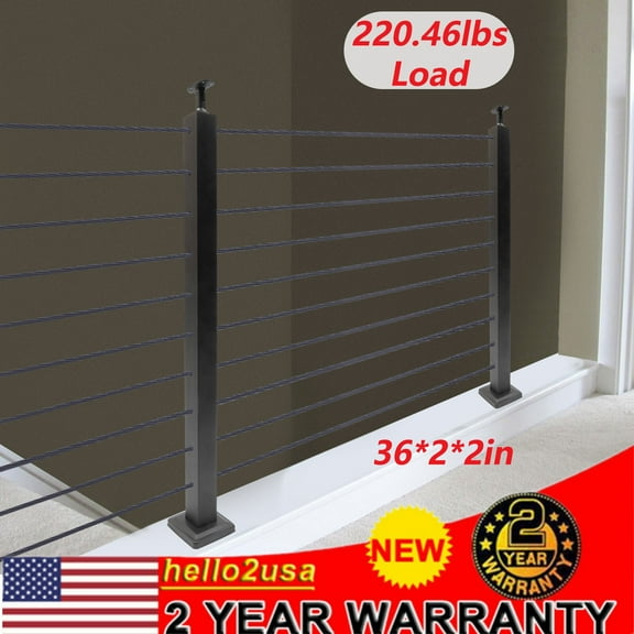 Cable Railing Post 36"x2"x2"  Deck Railing Horizontal Drilling Angle Black