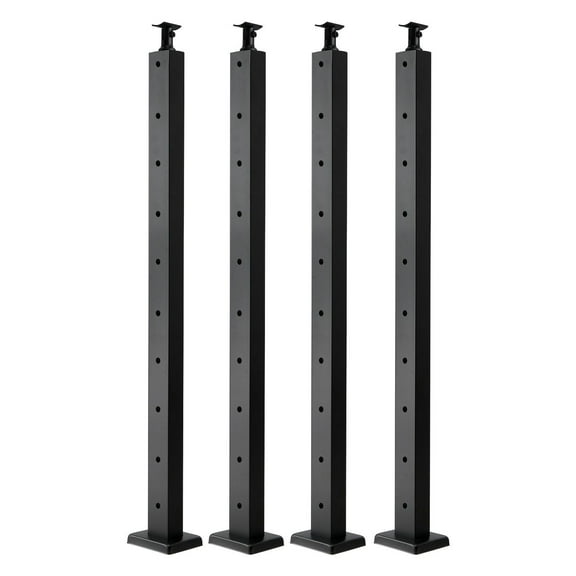 Cable Railing Post 4-Pack, 36x1x2in Stainless Steel Deck Railing Posts, Horizontal-Hole, Black, with Brackets - Deck & Stair Railing System
