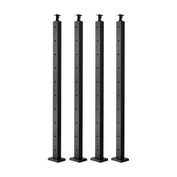 Cable Railing Post 4-Pack, 36" Stainless Steel Deck Railing Post with Horizontal Holes, Black Finish, for Deck & Stair Railing, DIY Cable System