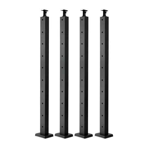 Cable Railing Post 4-Pack, 36" Stainless Steel Deck Railing Posts, Horizontal-Hole Railing with Brackets, Black