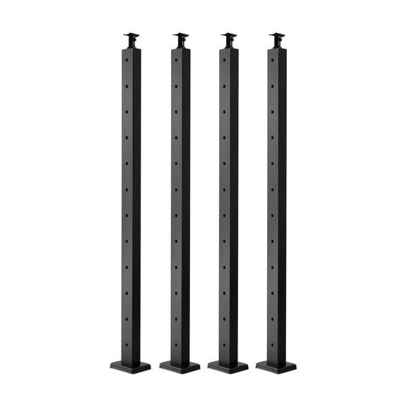 Cable Railing Post 4-Pack, 42" Black Stainless Steel Deck Railing Posts with Pre-Drilled Holes, Horizontal Railing Kit for Stairs, Porch & Garden