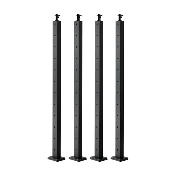 Cable Railing Post 4-Pack, 42" Black Stainless Steel, Horizontal Deck Railing Kit with Pre-Drilled Holes, Stair Railing for Decks & Porches