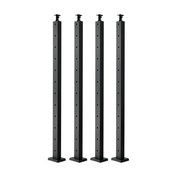 Cable Railing Post 4-Pack, 42 Inch Black Stainless Steel Deck Railing Posts, Horizontal-Hole Railing with Curved Brackets, Outdoor Stair Railing Kit