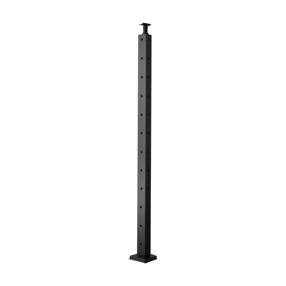 Cable Railing Post 42 Inch, Stainless Steel Corner Post with L-Shaped Holes, Black Deck Railing Kit for Horizontal & Curved Handrails, 1-Pack