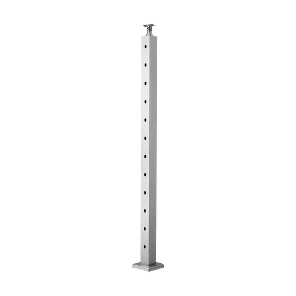 Cable Railing Post 42 Inch Stair Railing Post, Stainless Steel with 30 Angled Holes, Horizontal Curved Bracket, Deck Railing Kit, Silver 1-Pack