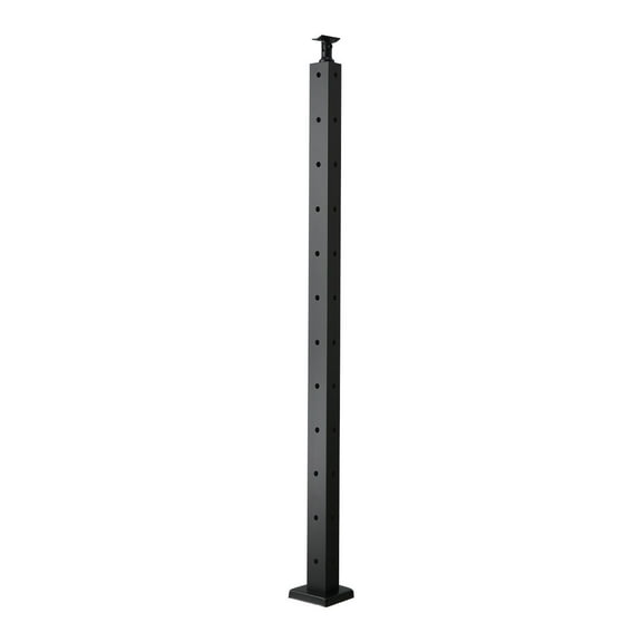 Cable Railing Post 42"x1"x2" Corner Deck Post with L-Shaped Pre-Drilled Holes, Stainless Steel Horizontal Railing Post with Curved & Flat Brackets, Black Finish, Weather-Resistant 1-Pack
