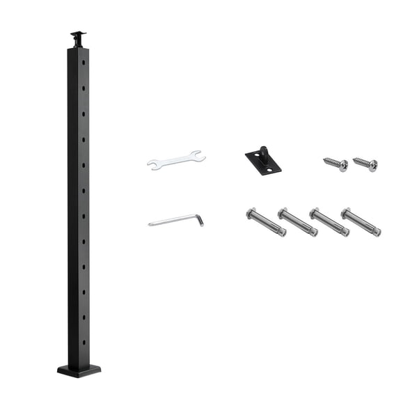 Cable Railing Post 42x2x2 Inch, Stainless Steel 30 Angled Pre-Drilled Holes, Horizontal & Curved Bracket for Stairs Deck, Black