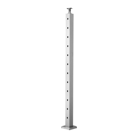 Cable Railing Post, 42x2x2 Inch Stair Railing Post, with Pre-Drilled 30° Angled Holes, Stainless Steel Cable Rail Post with Horizontal and Curved Bracket, 1-Pack, Silver, 1JZLGZXYS1062TLWC001V0