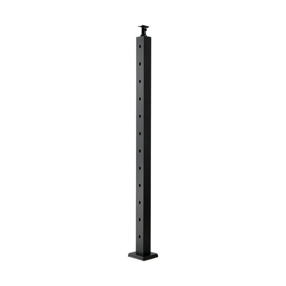 Cable Railing Post 42x2x2 Inch, Stair Railing Post with 30 Angled Holes, Stainless Steel Cable Rail Post, Black, Horizontal & Curved Bracket, 1-Pack