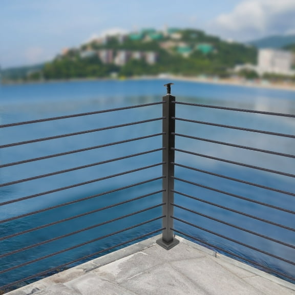 Cable Railing Post Corner Post L-drilled 36''x2''x2'' Square Stainless Steel Black Finish Pre-Drilled Posts Top Mount for Wood Concrete Level Deck