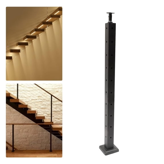 Cable Railing Post Corner Post T-drilled (Three Sides Pre-Drilled) 36''x2''x2'' Stainless Steel Black Top Mount for Wood Concrete Level Deck (T-Shaped)