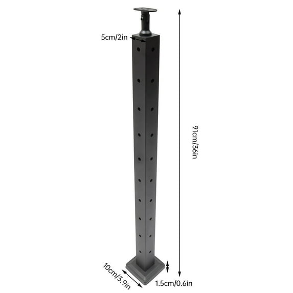 Cable Railing Post Deck Railing 36''x2''x2'' Black Post W/ Pre-Drilled Holes Two Sides