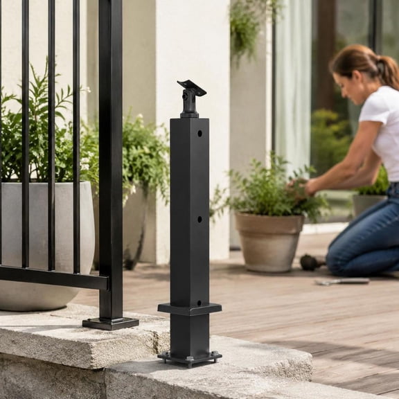Cable Railing Posts, 4-Pack 36X2X2 Inch Black SUS304 Stainless Steel Deck Railing Posts with Pre-Drilled Horizontal Holes and Mounting Brackets