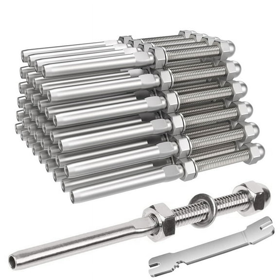Cable Railing Swage Threaded Stud Tension End Fitting Terminal for 1/8In Deck Cable Railing,for 2x2In Wood/Metal Post,40 * wire rope connector 1 * wrench,Silver