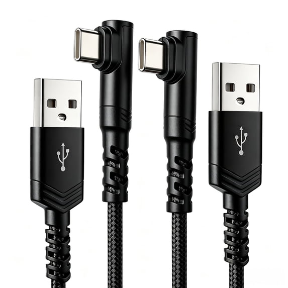 Cable Right Angle,USB cable 6.6FT,2 Pack USB‑A to USB‑C Right Angle USB C Cable, 60W Fast Charging & Data Sync Cord (Black)