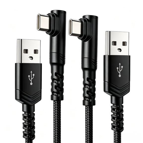 Cable Right Angle,USB cable 6.6FT,2 Pack USB‑A to USB‑C Right Angle USB C Cable, 60W Fast Charging & Data Sync Cord (Black)