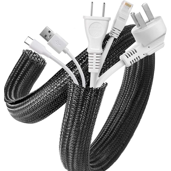 Cable Sleeve, 10ft - 1 inch Cable Management Desk Cord Cover Organizer Wire Hider for Home Office Computer TV Wire Loom Tubing Pet Proof Cord Protector from Cat Dog Chewing, Black