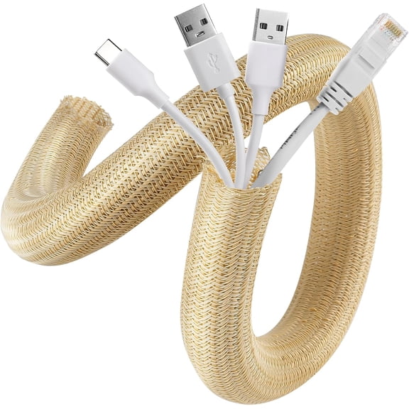 Cable Sleeve Cover, 10ft - 4/5 inch Desk Cord Organizer Cable Hider, Home Office Wire Management Computer TV Wire Loom Tubing, Pet Proof Cord r, from Cat Dog Chewing, Wood Color
