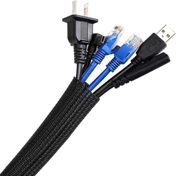 Cable Sleeve Cover, 6.6ft - 2/3 inch Desk Cord Organizer Cable Hider, Home Office Wire Management Computer TV Wire Loom Tubing, Pet Proof Cord Protector, from Cat Dog Chewing, Black