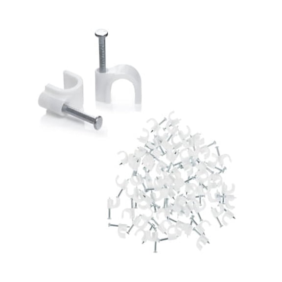 Cable Staple Clips with Steel Nails - 4 mm - 100 pcs Pack - White