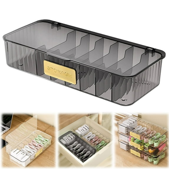 Cable Storage Organizer Box, Stackable Charger Organizer, Multi-Compartment Tech Accessories Storage, Gray