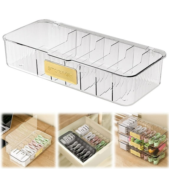 Cable Storage Organizer Box, Stackable Charger Organizer, Multi-Compartment Tech Accessories Storage, Transparent