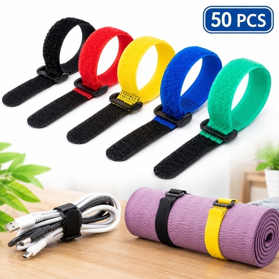 Cable Straps 50 Pack, Reusable Hook and Loop Fastening Straps 6 Inch for Cord Management and Wire Organizing
