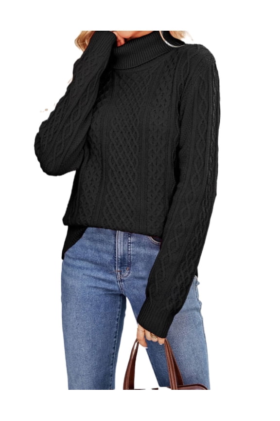 Cable Sweaters for Women Ribbed Turtleneck Sweater Chunky Knit Long Sleeve Oversized Knitted Pullover Sweater Alsol Lamesa