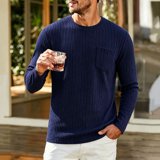 Cable Textured Crew Neck Long Sleeve Knit Pullover with Chest Pocket ...