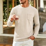 Cable Textured Crew Neck Long Sleeve Knit Pullover with Chest Pocket ...