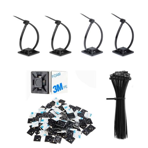 Cable Tie Anchors Pack of 100 Multi-Purpose Tie Black Wire Clips Adhesive Cable Management Anchor Clips for Home Office Garage