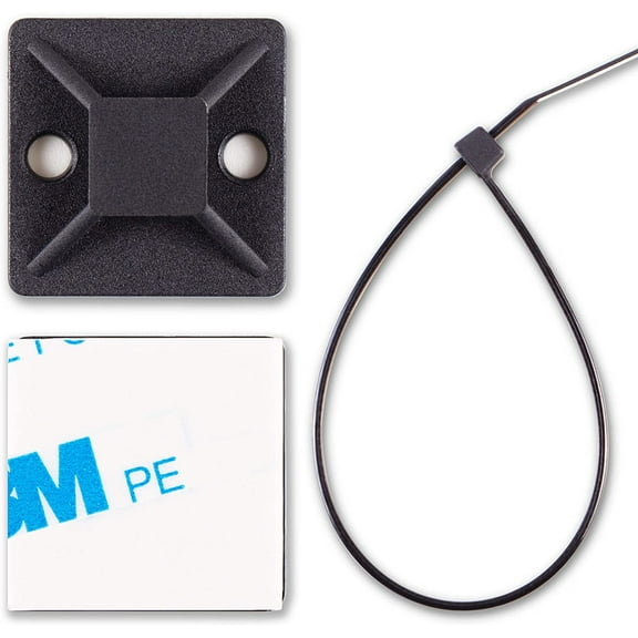 Cable Tie Mounts, Adhesive-Backed, 1 Inch, for Cable Management, Cable Tie Anchors, 100 Pack, Black
