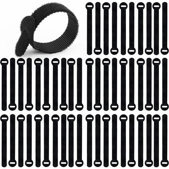 Cable Ties, 4 Inch Reusable Fastening Cord Ties Keeper, Hook and Loop Cable Wrappers Cord Organizer, Adjustable Wire Management Straps for Home Office Data Centers PC TV (50PCS - Black)