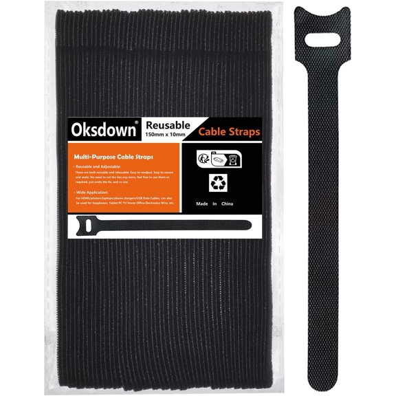 Cable Ties Reusable Black 50 Pack Cord Straps H and Loop Wire Wraps Keers Clips Organier Management Kit for tv pc Computer arging Data Cables