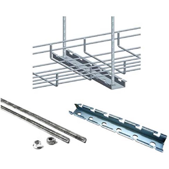 Cable Tray Hanger Kit - 12" Wide Horizontal Support Bar - (2) 3/8" Threaded Rod - (2) Common Nuts