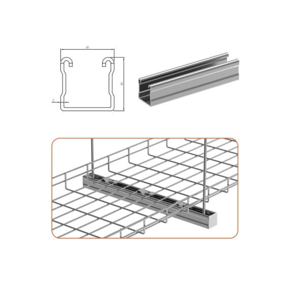Cable Tray Hanger Kit: 27" Wide Horizontal Support Bar - (2) Flange Washers (2) 3/8" Threaded Rod (2) Anchor Bolts (2) Common Nuts