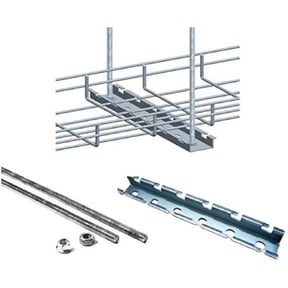 Cable Tray Hanger Kit - 4" Wide Horizontal Support Bars - (2) 3/8" Threaded Rod - (2) Common Nuts