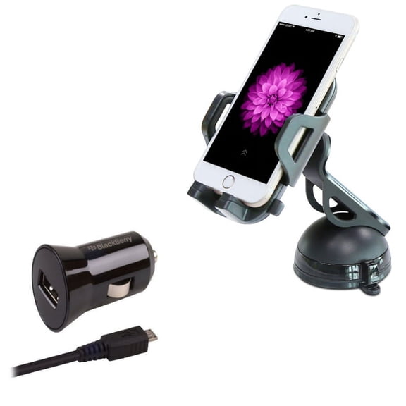 Cable USB Charger w Windshield Dash Car Mount for Alcatel REVVL, Dawn, Jitterbug Smart 2, 1x Evolve - ASUS ZenFone Max Plus M1 5Q 3 Max - BLU S1, Vivo XL4 XI, Studio X8 HD, Pure View, R1 Plus