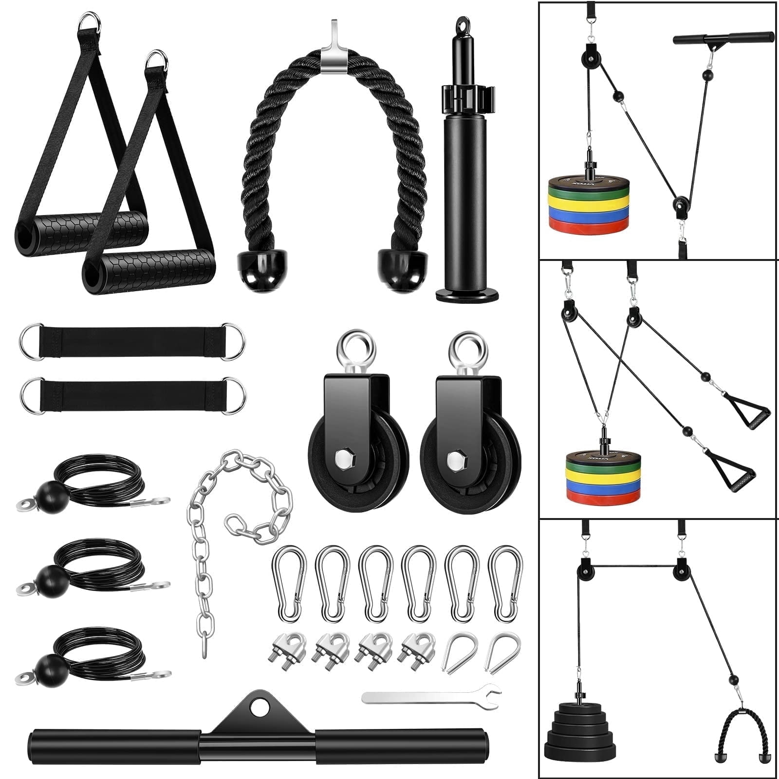 Pulley System for Home Gym, Cable Machine Attachment for Lat Pulldown, Back, Triceps and Biceps Workout, Fitness Equipment