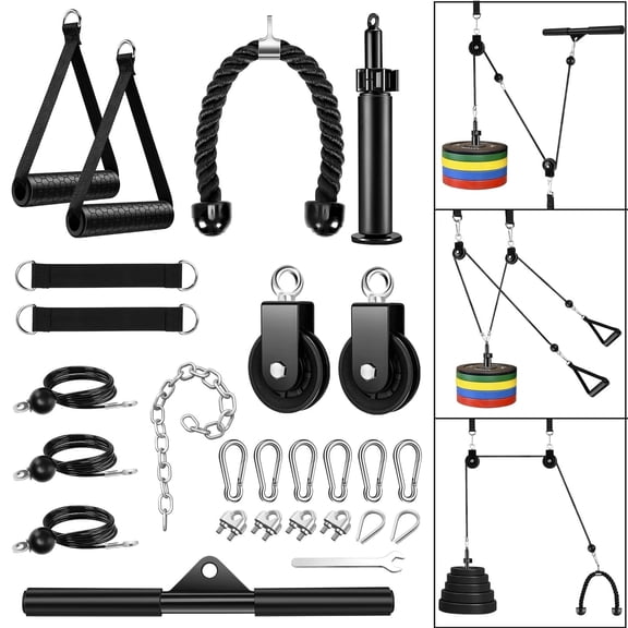 Pulley System for Home Gym, Cable Machine Attachment for Lat Pulldown, Back, Triceps and Biceps Workout, Fitness Equipment