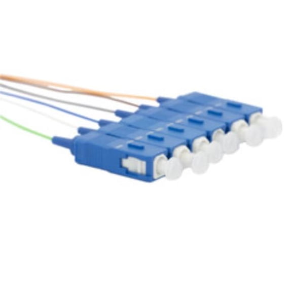 Cable Wholesale 15F2-00006 3 m 6 Strand Fiber Ribbon Pigtail - 9 & 125 Single Mode - Blue Boot - SC & UPC