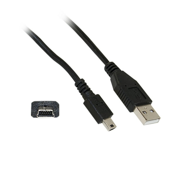 Cable Wholesale Mini USB 2.0 Cable- Black- Type A Male to 5 Pin Mini-B Male- 10 foot
