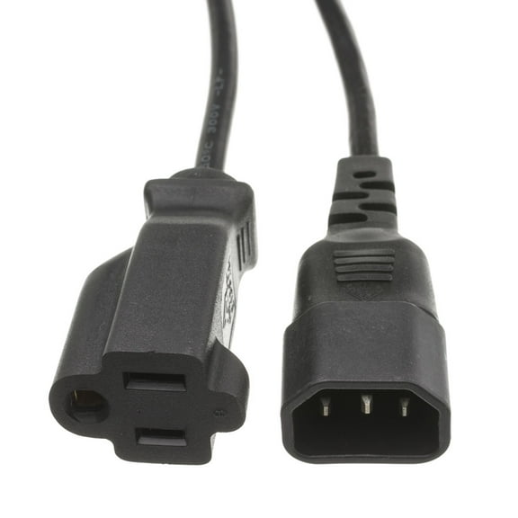 Cable Wholesale Power Cord Adapter- Black- C14 to NEMA 5-15R- 10 Amp- 1 foot
