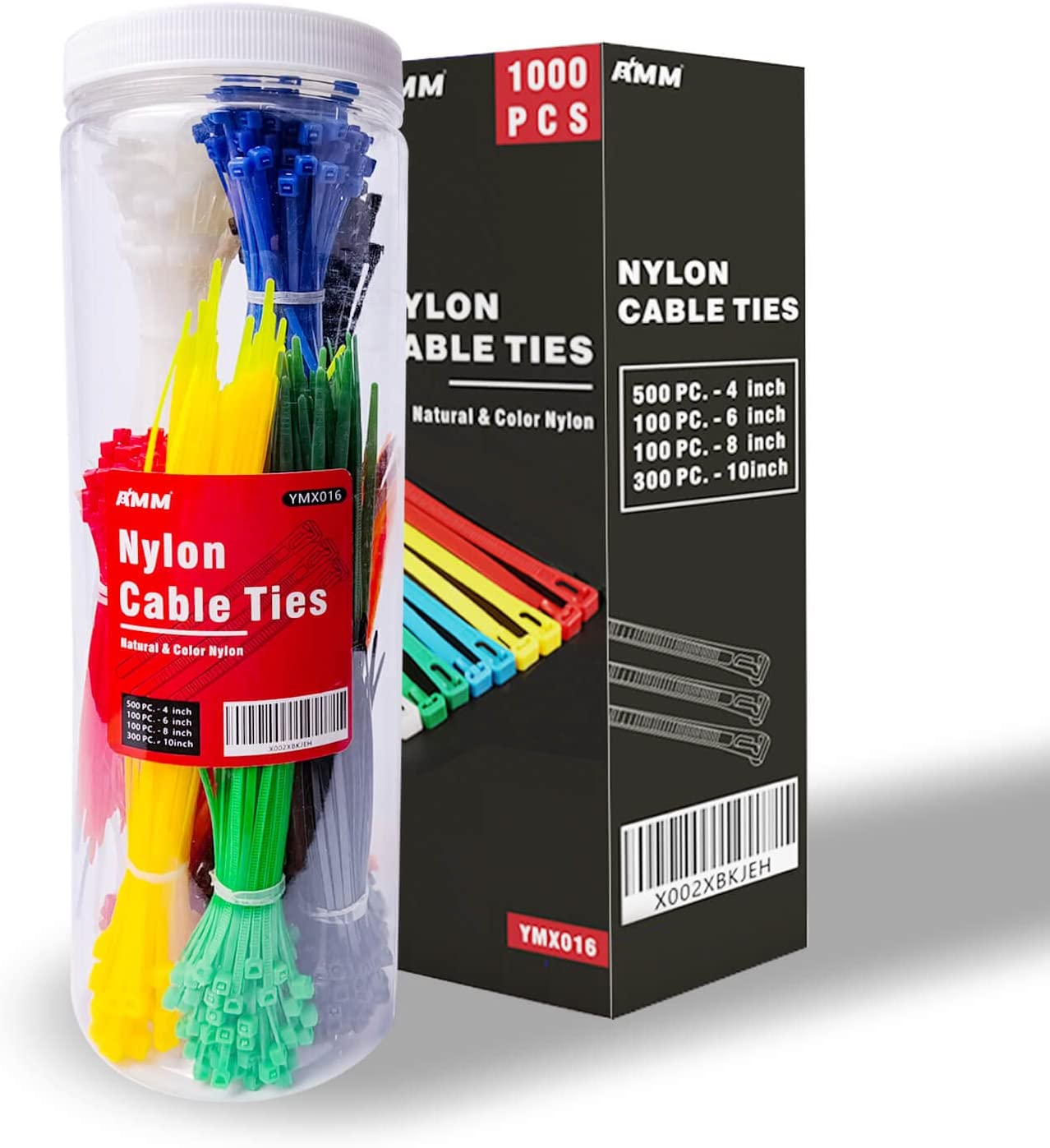 Cable Zip Ties，1000 Pack colored zip ties orted Sizes 4, 6, 8 and 10