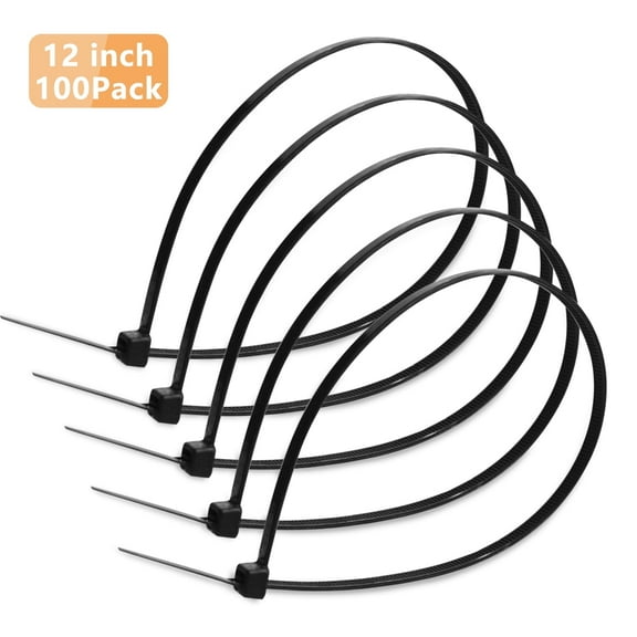 Cable Zip Ties Heavy Duty 12 Inch, Strong Large Zip Ties with 100 Pack Black Nylon Cable.Durable Wraps for Storage, Organization and Wire Management (100 Pieces,Black)