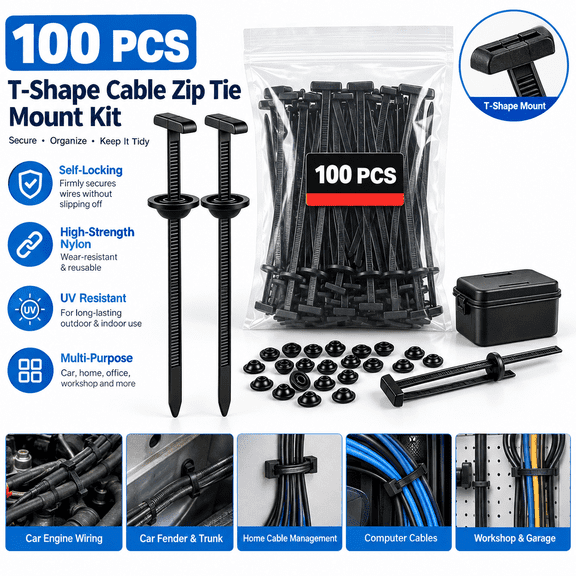Cable Zip Ties,fender zip ties,100 PC Black Heavy Duty Self-Locking Nylon Cable Ties, Multi-Purpose Zip Ties for Car Fender Trunk Bumper, UV Resistant Plastic Rivet Fasteners for Automotive