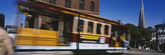 Cable car moving on a street San Francisco California USA Canvas Art - Panoramic Images (36 x 12)