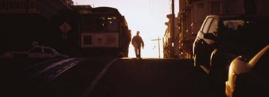 Cable car on the tracks at sunset San Francisco California USA Canvas Art - Panoramic Images (36 x 13)